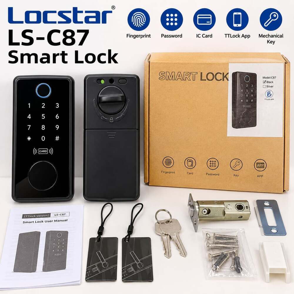 Open Box Locstar LS-C87 Smart Lock Fingerprint Keypad TTLock RFID Black